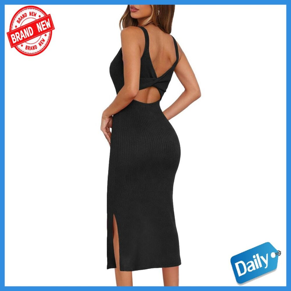 Sleeveless Twist Backless Ribbed Bodycon Midi Dress - Size Xs